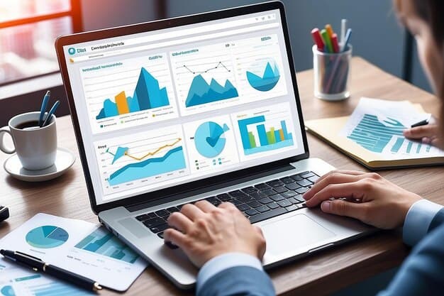 Analytics dashboard with charts open on a laptop screen